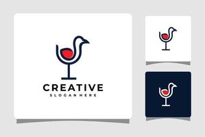 coupe de vin et inspiration de conception de modèle de logo oiseau vecteur