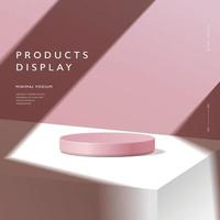 scène minimale abstraite, podium cylindrique sur fond rose pour les présentations de produits. vecteur
