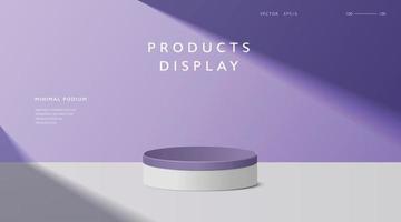 scène minimale abstraite, podium cylindrique sur fond violet pour les présentations de produits.