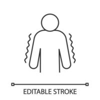 icône linéaire tremblante. anxiété. corps tremblant. illustration de la ligne mince. personne inquiète et effrayée. des frissons. symptôme de stress physiologique. symbole de contour. dessin de contour isolé de vecteur. trait modifiable vecteur