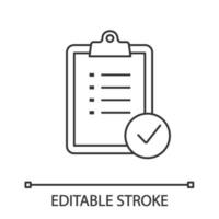 icône linéaire de planification des tâches. liste de contrôle. examen de test. illustration de la ligne mince. liste de choses à faire. gestion de projet. liste des tâches. symbole de contour. dessin de contour isolé de vecteur. trait modifiable vecteur