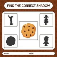trouver le bon jeu d'ombres avec cookie. feuille de travail pour les enfants d'âge préscolaire, feuille d'activité pour enfants vecteur