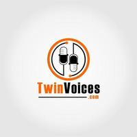 concept de logo de voix jumelles, modèle de conception de logo de podcast, icône de microphone, ellipse, arrondi, orange, noir vecteur