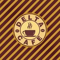 concept de conception de logo delta cafe, modèle de logo pour café ou café, nourriture et boisson, icône de tasses, forme d'ellipse brune, café chaud vecteur