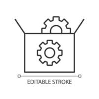 icône linéaire de packages seo. services d'optimisation des moteurs de recherche. illustration de la ligne mince. classement du site. paramètres et symbole add-ons.contour. dessin de contour isolé de vecteur. trait modifiable vecteur