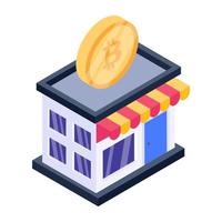 icône isométrique moderne de la boutique bitcoin vecteur