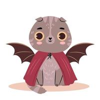 chat en costume d'halloween dracula. mignon chat scottish fold isolé sur fond blanc. illustration de dessin animé de vecteur plat