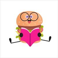 dessin animé mignon de burger avec diverses activités vecteur