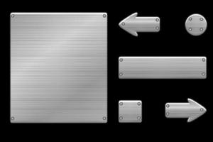 interface et boutons de l'interface utilisateur du jeu 2d métallique. illustration vectorielle du modèle de fenêtre de menu de jeu avec des fissures. vecteur