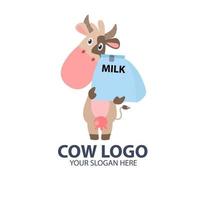 logo pour votre entreprise avec un joli personnage de vache vecteur
