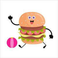 dessin animé mignon de burger avec diverses activités vecteur