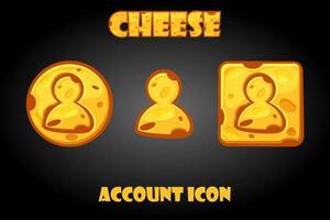 boutons de comptes de fromage au menu du jeu. ensemble vectoriel d'icônes de dessin animé pour gui