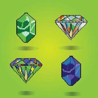 pierres précieuses rubis pixel 8 bits et pixel daimond pour les actifs de jeu et les motifs de point de croix dans les illustrations vectorielles vecteur premium