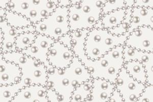 modèle sans couture avec de grandes perles de perles blanches, des chaînes de perles sur fond clair. lignes ondulées, couleur pastel classique des perles. illustration vectorielle vecteur