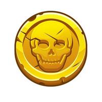 marque noire de pirate ou pièce d'or pour le jeu. illustration vectorielle d'une pièce de monnaie ronde avec un crâne humain. vecteur