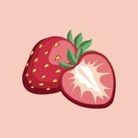 fraises naturelles lumineuses isolées sur beige. fraise entière et moitié de fraise tranchée. baies biologiques, livre d'occasion, affiche, couverture de menu vecteur