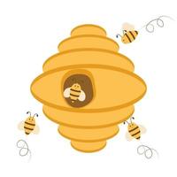 ruche d'abeilles jaune avec des abeilles sur fond blanc. illustration vectorielle. vecteur