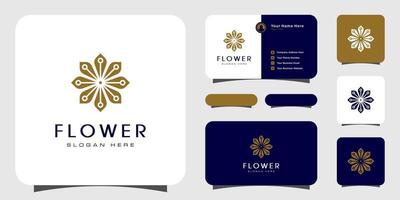 logo de luxe fleur mono ligne avec conception de carte de visite vecteur