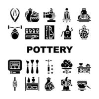 poterie, production, collection, icônes, ensemble, vecteur, noir vecteur