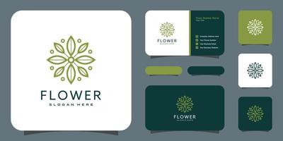 logo de luxe fleur mono ligne avec conception de carte de visite vecteur