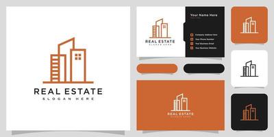 bâtiment immobilier logo style de ligne vectorielle et carte de visite vecteur