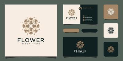 logo de luxe fleur monoline avec conception de carte de visite vecteur