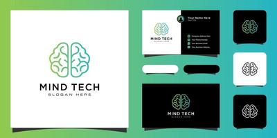 illustration de conception de logo de technologie de cerveau intelligent créatif et carte de visite vecteur