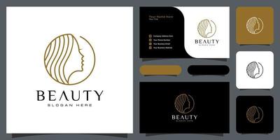 création de logo de coiffure femme beauté avec carte de visite pour les éléments de salon de personnes nature vecteur
