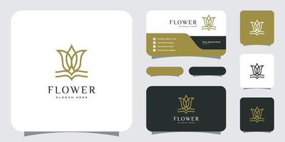 logo de luxe fleur mono ligne avec conception de carte de visite vecteur