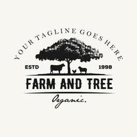 illustration de chêne avec vecteur premium de logo de style vintage de ferme animale