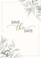 verdure réservez la date, fond de carte d'invitation de mariage avec des feuilles botaniques aquarelles vertes. conception de vecteur de fond art floral abstrait pour mariage et modèle de couverture vip.