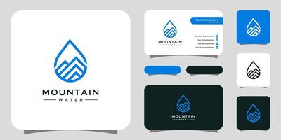 montagne minimaliste avec logo goutte d'eau. modèle de carte de visite de luxe vecteur