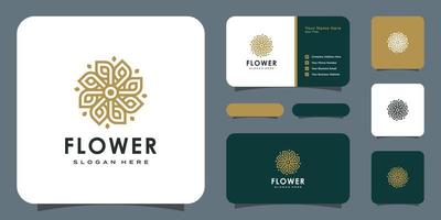 logo de luxe fleur mono ligne avec conception de carte de visite vecteur