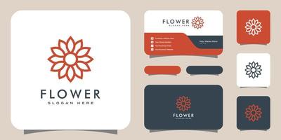 logo de luxe fleur mono ligne avec conception de carte de visite vecteur