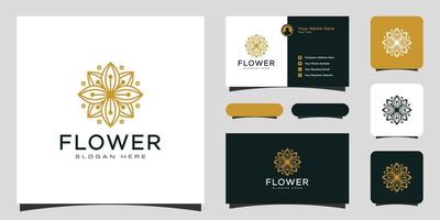 logo de luxe fleur mono ligne avec conception de carte de visite vecteur