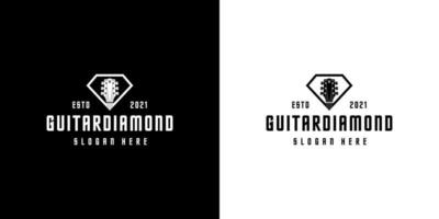 guitare diamant logo vector design fond noir et blanc