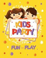 fille et garçon, aire de jeux pour jouer et s'amuser. super bannière pour la fête des enfants en style cartoon. un endroit pour s'amuser et jouer, une salle de jeux pour enfants pour une fête d'anniversaire.