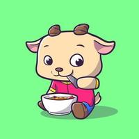 chèvre mignonne mangeant de la soupe style mascotte de dessin animé vecteur