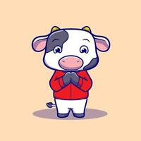 illustration mignonne de vache souriant pour le dessin animé de mascotte béni eid al-adha vecteur