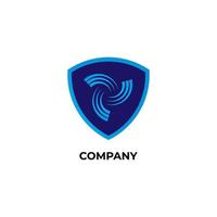 illustration de bouclier bleu avec icône vortex à l'intérieur. modèle de conception de logo Storm Guard. concept de logo de sécurité isolé sur fond blanc vecteur