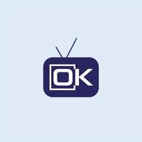 modèle de conception de logo ok tv, icône tv, bleu foncé, chaîne de télévision en ligne, diffusion en direct, société de divertissement, projet vectoriel eps 10