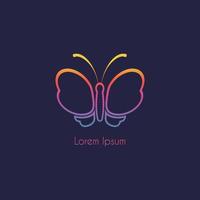 modèle de conception de logo papillon abstrait avec forme d'ailes décrite. concept de logo animal dégradé multicolore isolé sur fond bleu marine. convient aux produits de beauté et de mode vecteur