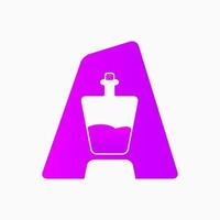 lettre a et concept de logo de bouteille. espace négatif, dégradé, logotype minimaliste, moderne, élégant et unique. rose et violet. adapté au logo, à l'icône, au symbole et au signe. comme l'initiale ou le logo du parfum vecteur