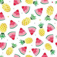 joli motif harmonieux d'été créé à partir d'ananas et de pastèques dessinés à la main sur fond blanc. parfait pour le papier peint, le papier d'emballage, les impressions textiles et sur tissu, la papeterie, le scrapbooking, etc. vecteur