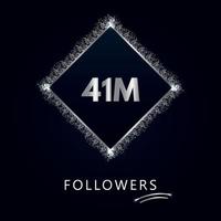 41m avec paillettes argentées isolées sur fond bleu marine. modèle de carte de voeux pour les réseaux sociaux, les abonnés, les fêtes, les amis et les abonnés. 41 millions de followers vecteur