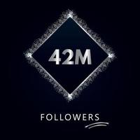 42m avec paillettes argentées isolées sur fond bleu marine. modèle de carte de voeux pour les réseaux sociaux, les abonnés, les célébrations, les amis et les abonnés. 42 millions de followers vecteur