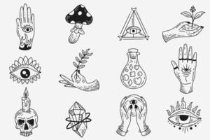 ensemble collection mystique céleste clipart symbole espace griffonnage ésotérique éléments vintage illustration vecteur