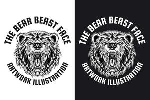 ensemble animal ours bête sombre art dessiné à la main éclosion contour symbole tatouage marchandise t-shirt merch ancien vecteur