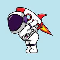 astronaute mignon avec illustration d'icône de vecteur de dessin animé de fusée. concept d'icône d'aliments pour animaux isolé vecteur premium.