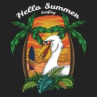 Pelican vacances d'été sur l'illustration vectorielle de plage